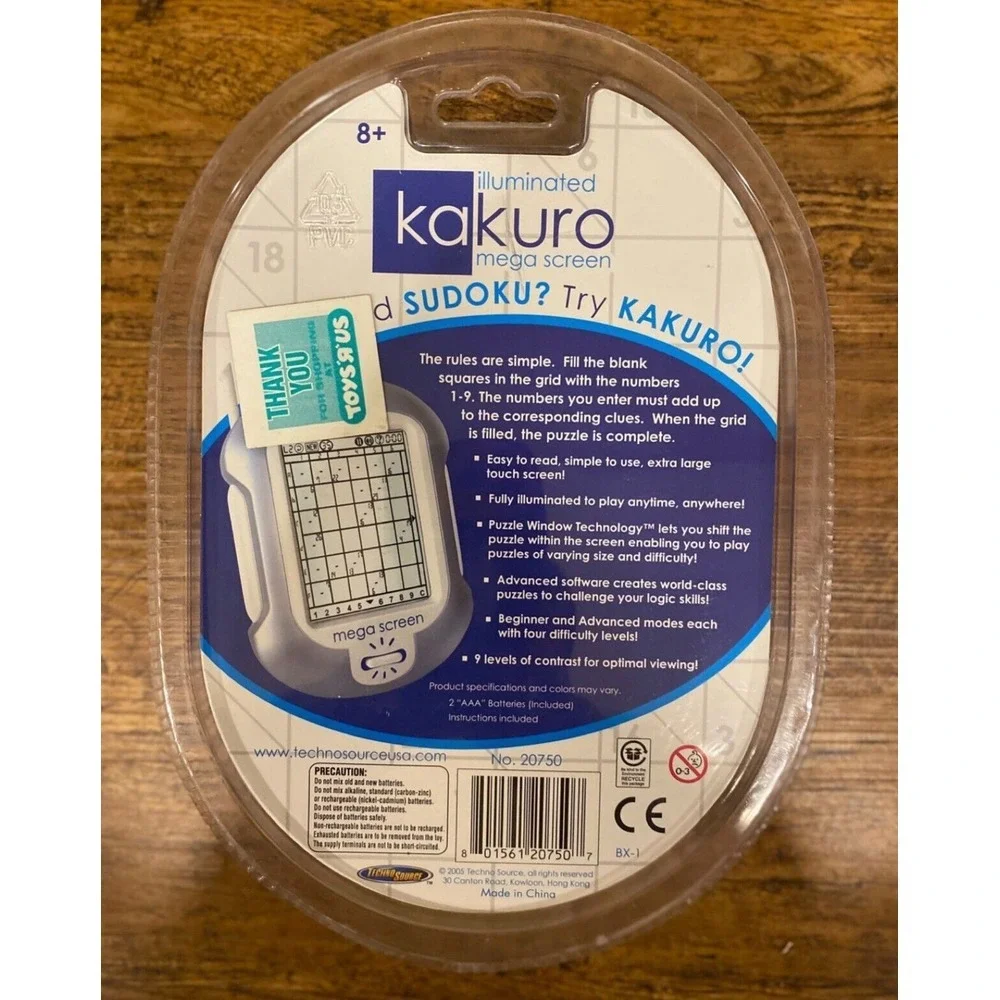 Kakuro Illuminated Mega Touch Screen Logic Puzzle Techno‎ Source Travel Game NIB